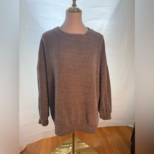 First Love Tan Crew Neck Sweater Chunky Knit Relaxed Fit